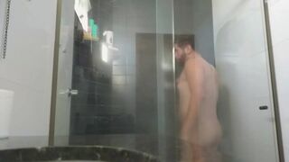 Watch me get hot and steamy in the bathroom before the guys arrived - belly, butt, and more!