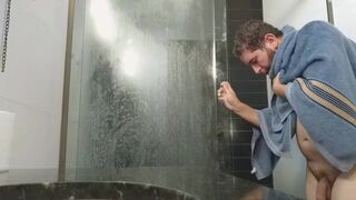 Watch me get hot and steamy in the bathroom before the guys arrived - belly, butt, and more!