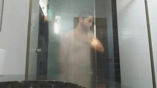 Watch me get hot and steamy in the bathroom before the guys arrived - belly, butt, and more!