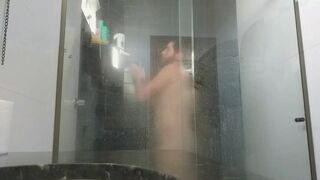 Watch me get hot and steamy in the bathroom before the guys arrived - belly, butt, and more!