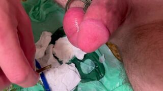 Naughty teen slave gets a hot cumshot after intense CBT insertion and sounding - 1 image