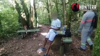 Watch The Hunter Black's well-endowed palmeiras fan take a public forest walk with his skinny friend - 1 image