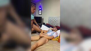 Watch Peixoto's dirty talk as muscular stud surprises his video game lover with a messy surprise
