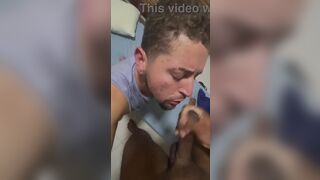 Watch Blackjesus & Marcoswillian7 humiliate straight dude from the street while filming him cum all over their faces - 9 image