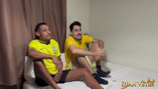 Ian Surfista and Luan Vetin watch Brazil vs. Haiti with their bisexual friend in public - 3 image