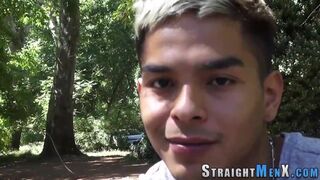 Watch these two hunk couples give a steamy outdoor handjob and cum hard - 4 image