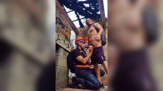 Watch DropboyFloripa and Ivan_dot21 get their big cocks bareback & eat each other out in the subway while their boss is - 6 image