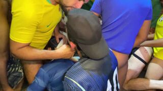 Wild Brazilian orgy with rough bareback interracial anal and blowjobs by a group of guys - 6 image