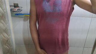 Danielbrasil98 jerks off to orgasm in bathroom with no mercy - 2 image