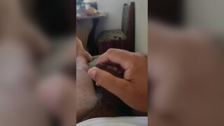 Watch Dinho's hot solo handjob skills as he jerks off with his bare hands on a day off - 13 image