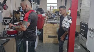 Kadu Soares savors the bricklayer's hard cock deep in her tight ass while cooking in the kitchen - 1 image