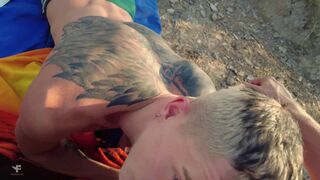 Tattooed college guys Falcon Al & Kit Belove devour every last drop of jizz after wild roleplay at picnic - 12 image