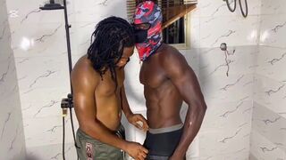 Obinna and Black Dan Fire go wild in the bathroom for a steamy bareback threesome - 1 image