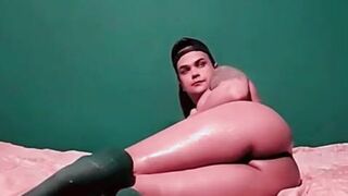 Femboy's hot oiled-up ass gets a good clapping and a hard pounding - 14 image