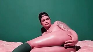 Femboy's hot oiled-up ass gets a good clapping and a hard pounding - 7 image