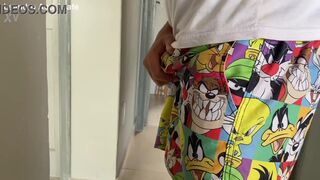 Asafe Santtos caught jerking off & sat on by Leandro Santtos in public toilet