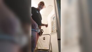 Painter dad repairs powder room ceiling - 1 image