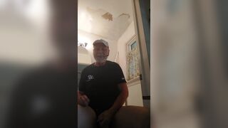 Painter dad repairs powder room ceiling