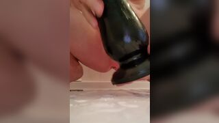 Masturdate in shower with some big toys  - uncut anal gaping session with happy end cumshot - 7 image