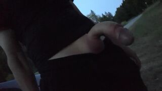 completely blatantly jerking off outside after sundown and cumming hands-free - 15 image