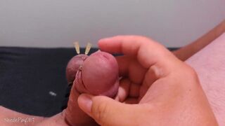 Testicle Skewering CBT, Edging and Cumshot with 3 Needles, Precum & Stretched Balls - 3 image