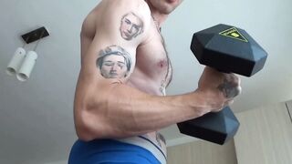 Working out, muscles, flexing, lean ripped body, hairy chest, nipples, armpits - 1 image