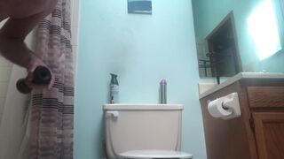 Moaning in multiple bathroom masturbating positions - shower, toilet, counter top