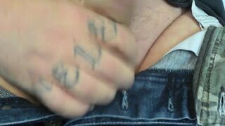 horny Amateur jerks his big Cock and touches the Balls