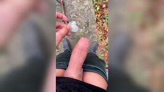 Straight friend left his used condom in garden house so I drink his cum, put condom on and jerk off - 12 image