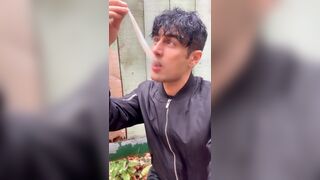 Straight friend left his used condom in garden house so I drink his cum, put condom on and jerk off - 2 image