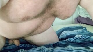 Fat bear on knees twerking, spreading gaping ass, low hanging balls edging and precum - 9 image