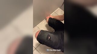 Twink jerk in public toilet Understall and grab Random guy big dick and make him cum - 2 image