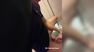 Twink jerk in public toilet Understall and grab Random guy big dick and make him cum - 9 image
