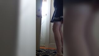 Caught crossdressing, answered the door anyway then fucked my cucumber!