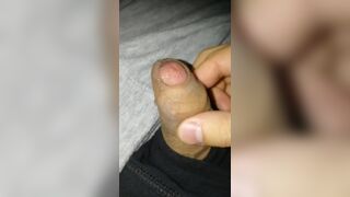 Flaccid precum foreskin play, small growing and shrinking penis play - 12 image