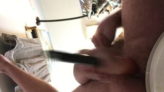 Hairy stud fucks himself with big dildo