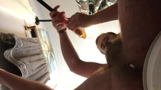 Hairy stud fucks himself with big dildo
