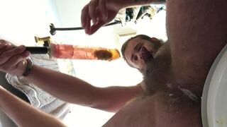 Hairy stud fucks himself with big dildo - 6 image