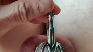 Chastity, urethral fuck close up and slow motion cumshot - 4 image