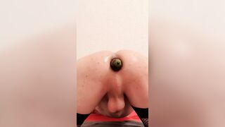 First experience with eggplant, it was hard to get it inside my tight ass but it was pissing me all the way out