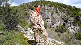 Soldier wanks himself on the mountainside on a warm spring day in the northern rocky mountains. - 1 image