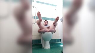 Naked wanking in a public restroom - 15 image