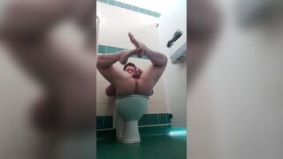 Naked wanking in a public restroom - 3 image