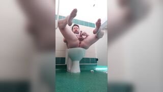Naked wanking in a public restroom - 8 image