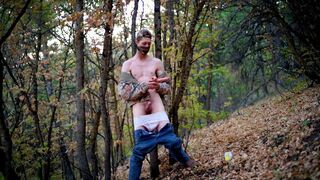 Wanking and fucking myself with a dildo in a public forest. Beautiful autumn evenings satisfy so well. - 12 image