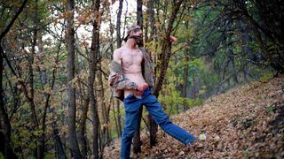Wanking and fucking myself with a dildo in a public forest. Beautiful autumn evenings satisfy so well. - 3 image