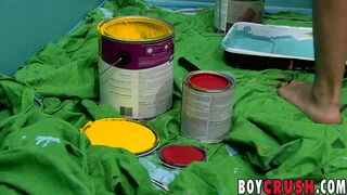 Inexperienced artists paint each other in cum with their dicks - 4 image