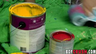 Inexperienced artists paint each other in cum with their dicks - 5 image