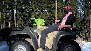 Biker fucks plush toy while on ATV four wheeler in the wilderness. - 13 image