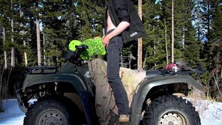 Biker fucks plush toy while on ATV four wheeler in the wilderness. - 9 image